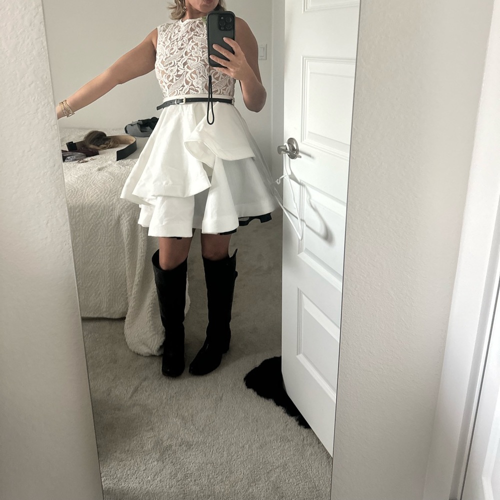 Angel Biba White Fit and Flare Midi Dress for Weddings